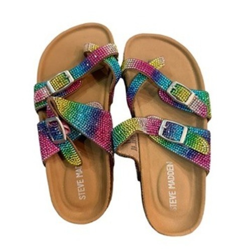 Steve Madden Sandals Rainbow Rhinestone Buckle Kids 13